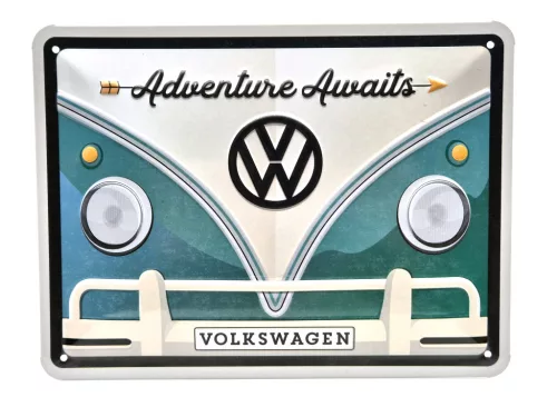 Volkswagen VW T1 Transporter - Adventure Awaits - metal poster metal sign (20x15cm)