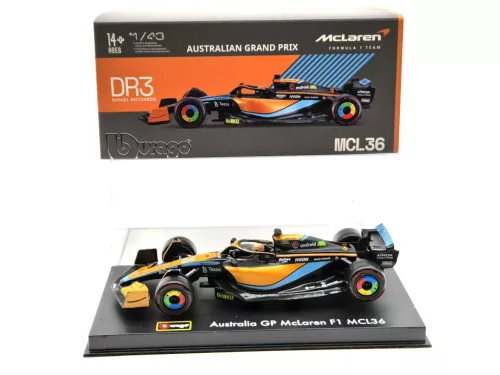 McLaren F1 MCL36 #3 (2022) Australian GP - Daniel Ricciardo - WITH DRIVER - Bburago - 1:43