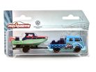 Volkswagen VW T1 transporter Pick-up with trailer and boat trailer and boat (1962) - Majorette - 1:64