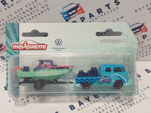 Volkswagen VW T1 transporter Pick-up with trailer and boat trailer and boat (1962) - Majorette - 1:64