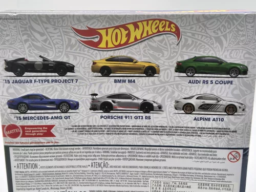 Hot Wheels 6-piece set - Jaguar F-Type Project 7 / BMW M4 / Audi RS 5 Coupe / Mercedes AMG GT / Porsche 911 GT3 RS / Alpine A110 - Hotwheels - 1:64
