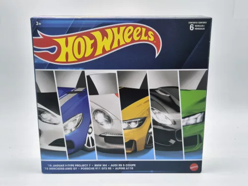 Hot Wheels 6-piece set - Jaguar F-Type Project 7 / BMW M4 / Audi RS 5 Coupe / Mercedes AMG GT / Porsche 911 GT3 RS / Alpine A110 - Hotwheels - 1:64
