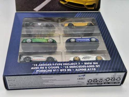Hot Wheels 6-piece set - Jaguar F-Type Project 7 / BMW M4 / Audi RS 5 Coupe / Mercedes AMG GT / Porsche 911 GT3 RS / Alpine A110 - Hotwheels - 1:64
