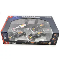  Red Bull F1 set - 2023 RB19 Max Verstappen - 2023 RB19 Sergio Perez (Miami) - 2022 RB18 Max Verstappen - 2021 RB16B Max Verstappen (Turkish GP) - Bburago -1:43