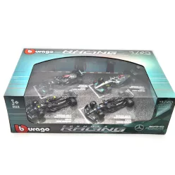   Mercedes GP F1 set - 2023 W14 Lewis Hamilton - 2023 W14 George Russell - 2022 W13 Lewis Hamilton - 2021 W12 Lewis Hamilton - Bburago - 1:43