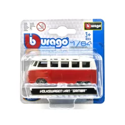   Volkswagen VW T1 transporter Samba Minibus - red - Burago - 1:64