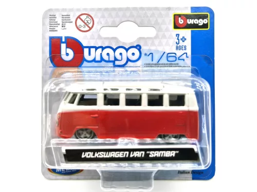 Volkswagen VW T1 transporter Samba Minibus - red - Burago - 1:64