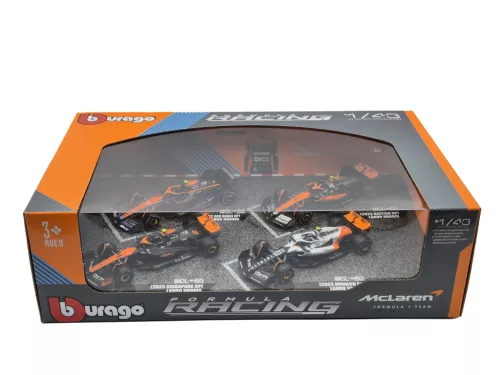 McLaren F1 set - #4 Lando Norris - 2023 British GP - 2023 Singapore GP - 2023 Monaco GP - 2022 Abu Dhabi - Bburago - 1:43