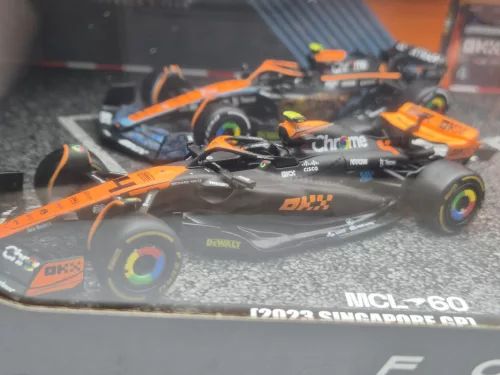 McLaren F1 set - #4 Lando Norris - 2023 British GP - 2023 Singapore GP - 2023 Monaco GP - 2022 Abu Dhabi - Bburago - 1:43