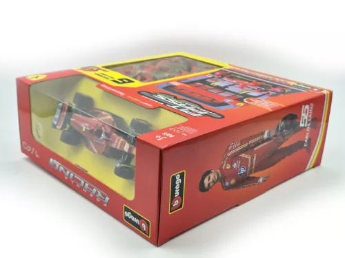 Ferrari Pit Stop - box diorama - SF-24 F1 #55 (2024) - Carlos Sainz - with mechanics - Bburago - 1:43