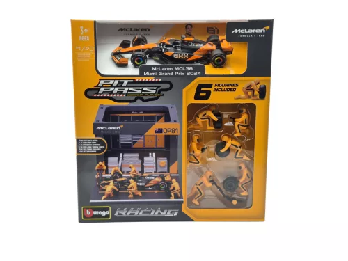 McLaren Pit Stop - box diorama - MCL38 F1 #81 (2024) - Oscar Piastri - with mechanics - Bburago - 1:43