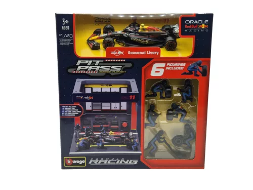 Red Bull Pit Stop - pit lane diorama - RB20 F1 #11 (2023) - Sergio Perez - with mechanics - Bburago - 1:43 1/43 model car 