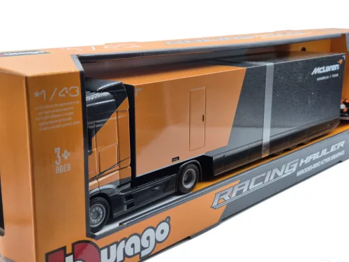 McLaren truck set – Mercedes Actros 2 Gigaspace + MCL38 F1 #4 – Lando Norris race car – Bburago – 1:43