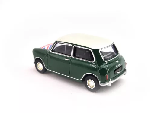 Mini Cooper S (1964) - almond green, flag livery - Norev - 1:54 model car