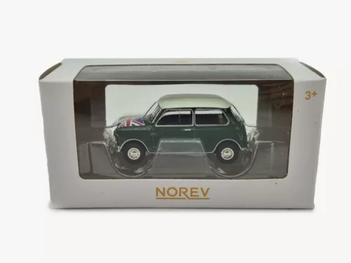 Mini Cooper S (1964) - almond green, flag livery - Norev - 1:54 model car